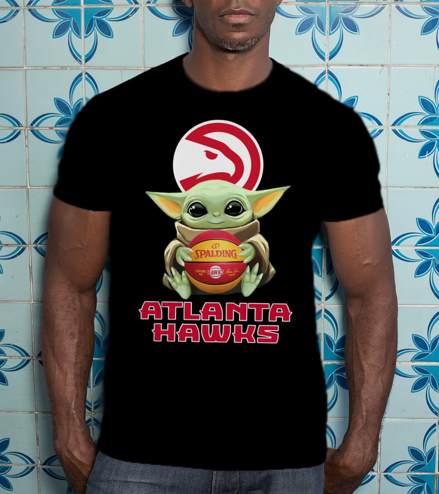 Atlanta Hawks Baby Yoda With Spalding Basketball And Hawks T-Shirt