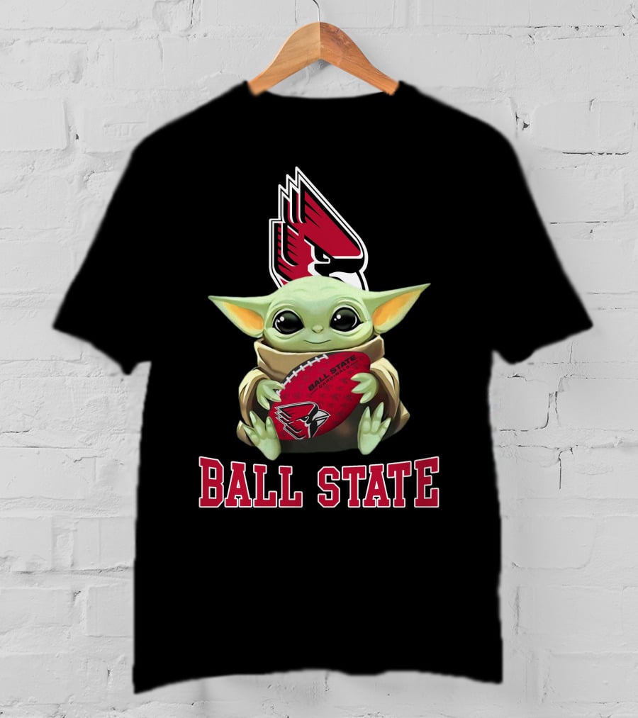 Ball State Cardinals Baby Yoda Football T-Shirt