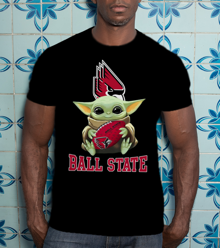 Ball State Cardinals Baby Yoda Football T-Shirt
