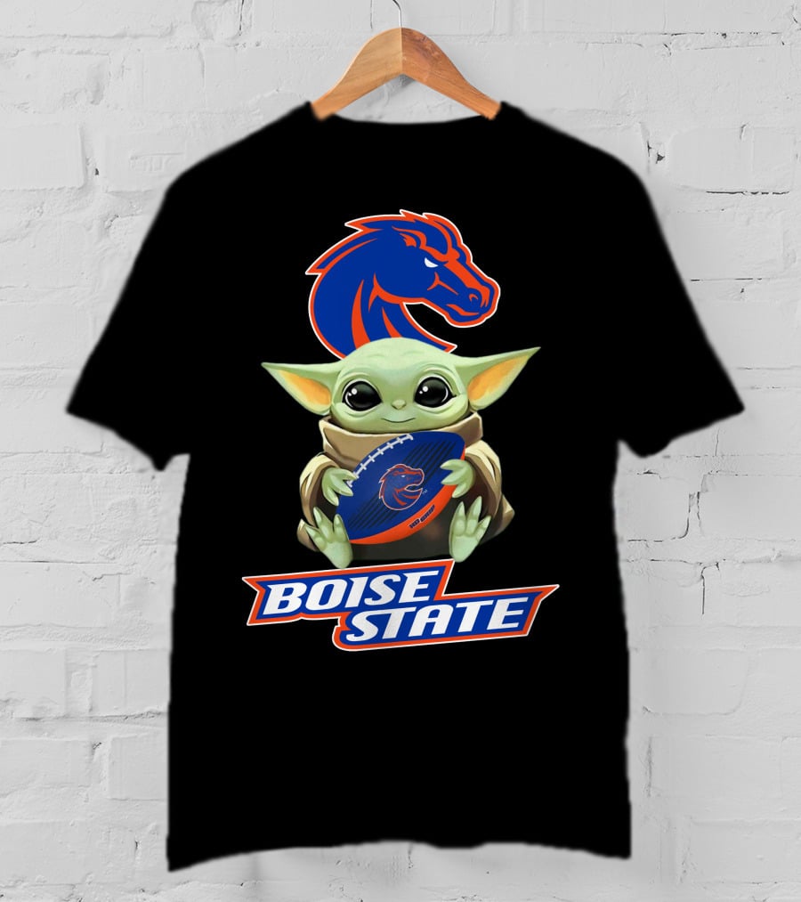 Boise State Broncos Baby Yoda Holding Football T-Shirt
