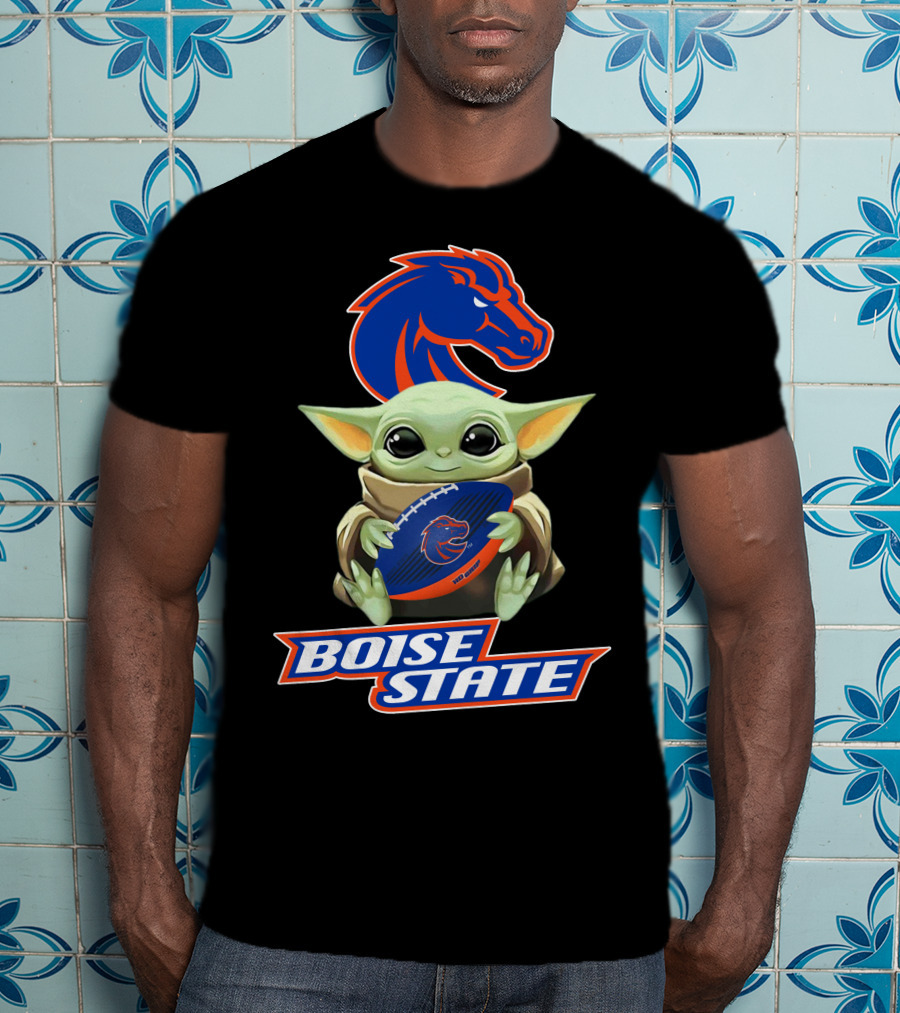 Boise State Broncos Baby Yoda Holding Football T-Shirt