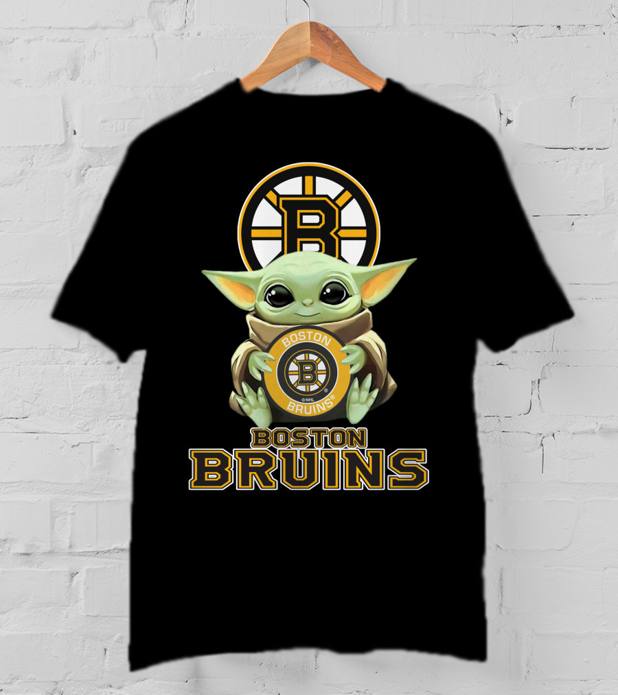 Boston Bruins Baby Yoda Holding Team Logo Plush T-Shirt