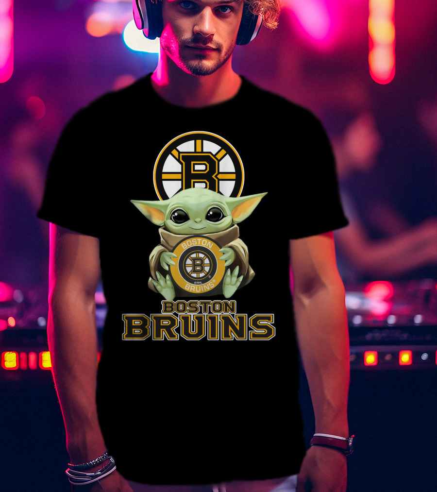 Boston Bruins Baby Yoda Holding Team Logo Plush T-Shirt