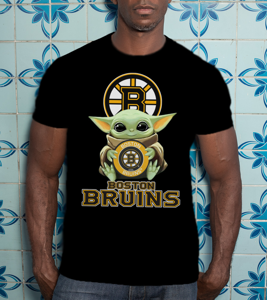 Boston Bruins Baby Yoda Holding Team Logo Plush T-Shirt