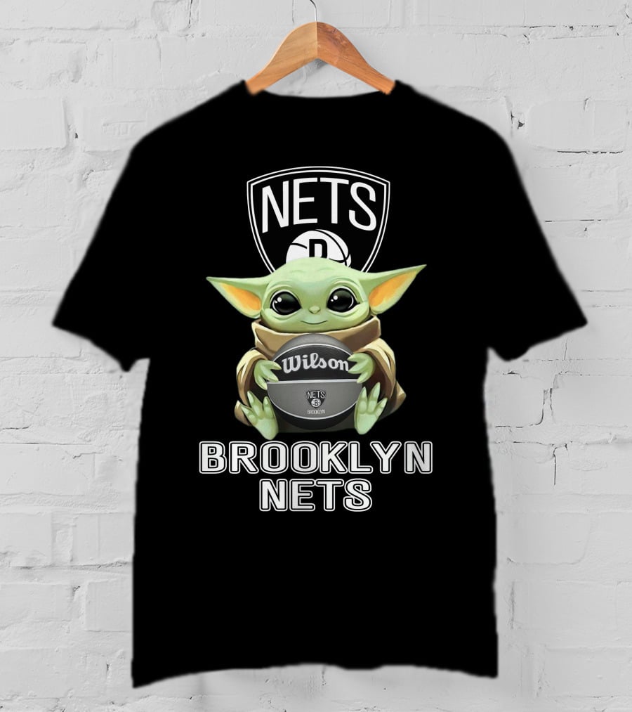 Brooklyn Nets Baby Yoda With Wilson Basketball T-Shirt