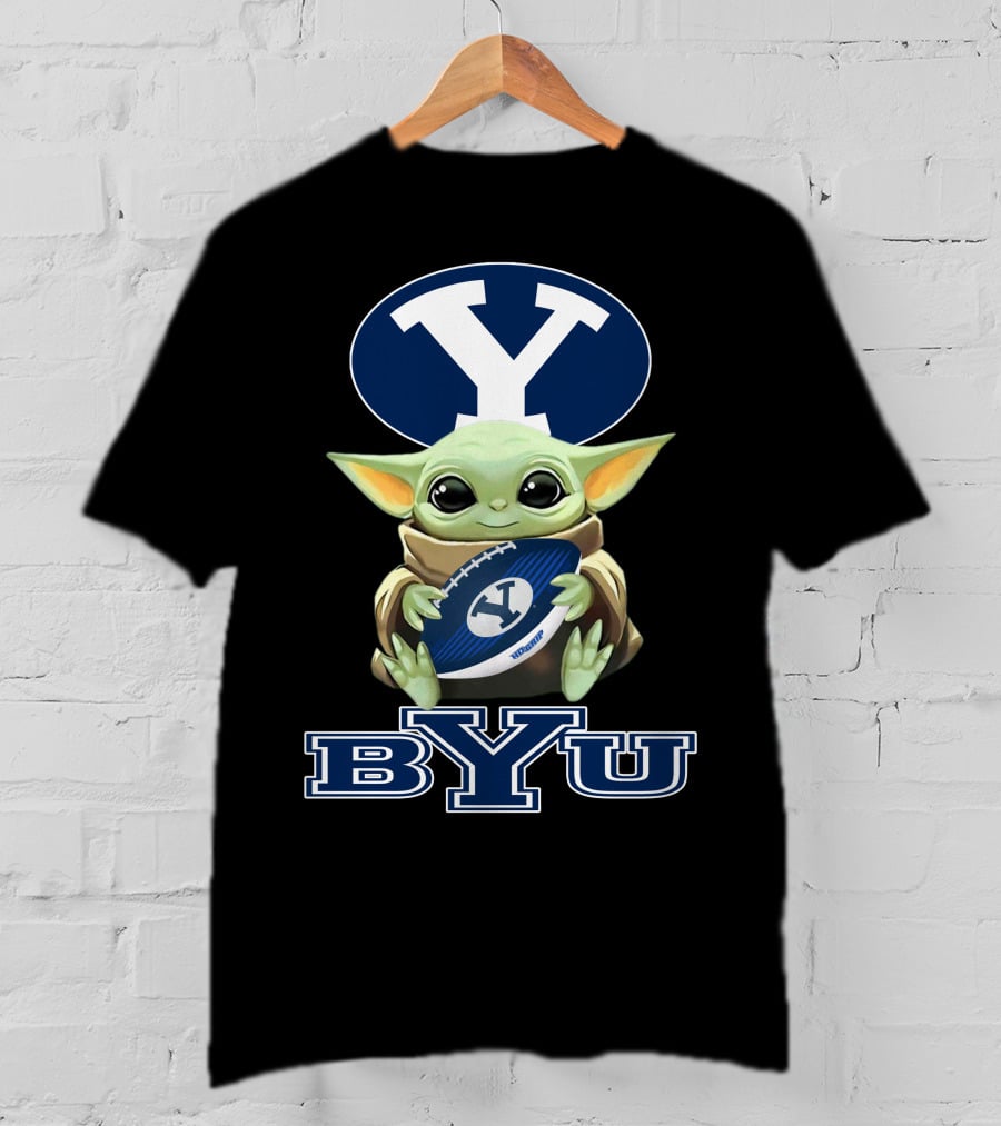 Byu Cougars Baby Yoda Holding Football With Byu T-Shirt