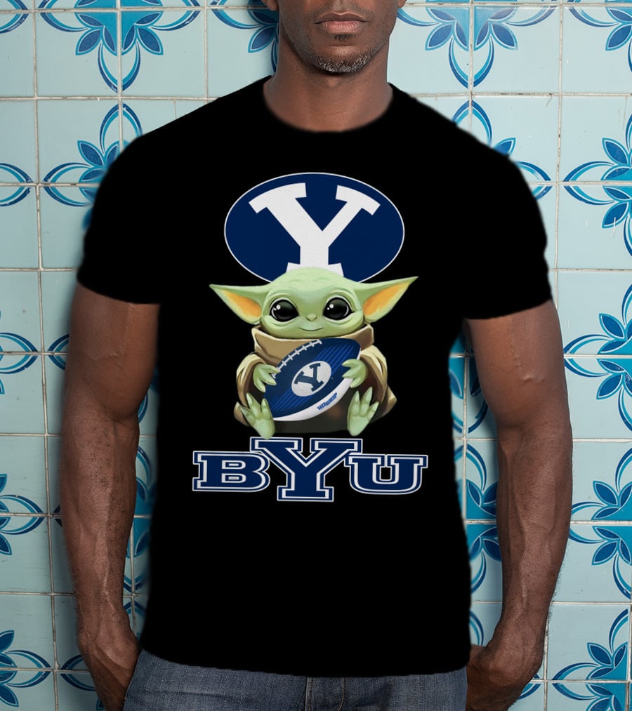 Byu Cougars Baby Yoda Holding Football With Byu T-Shirt