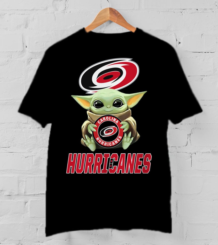 Carolina Hurricanes Baby Yoda Holding Team T-Shirt