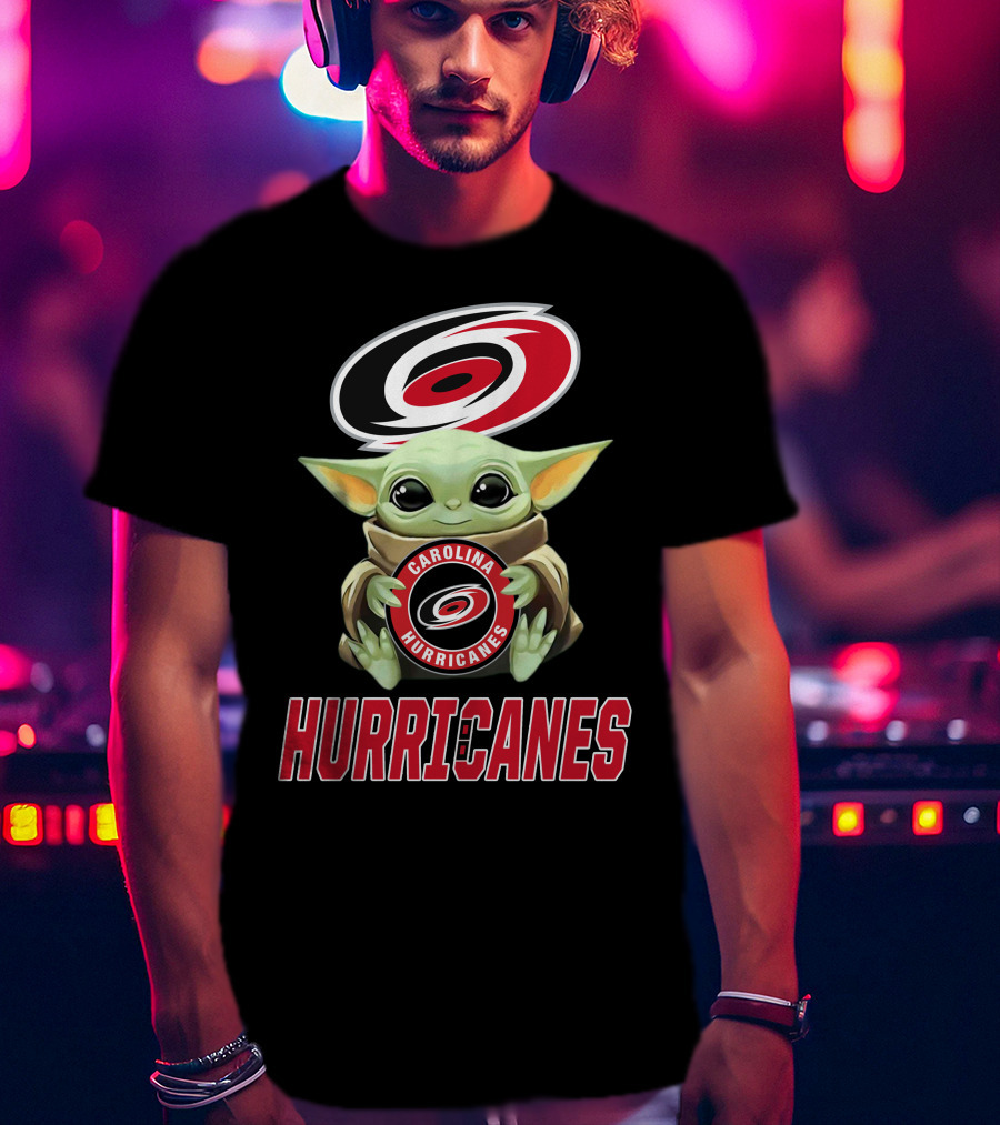 Carolina Hurricanes Baby Yoda Holding Team T-Shirt