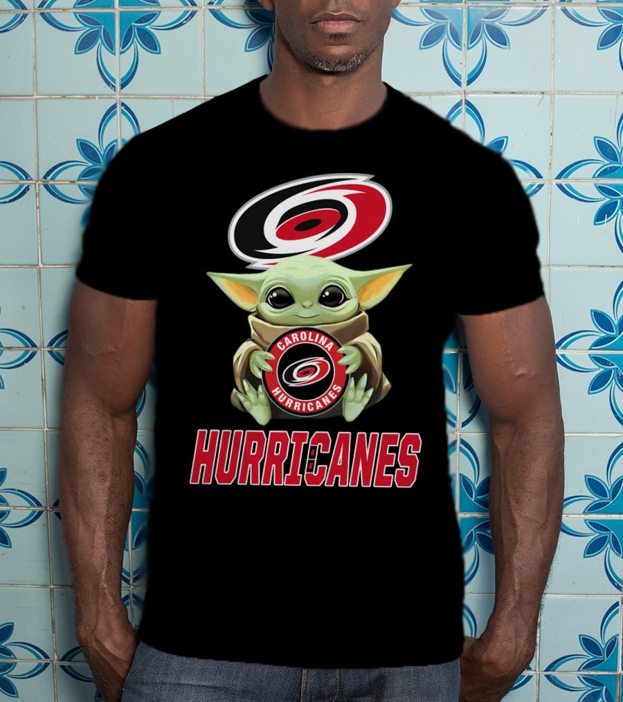 Carolina Hurricanes Baby Yoda Holding Team T-Shirt
