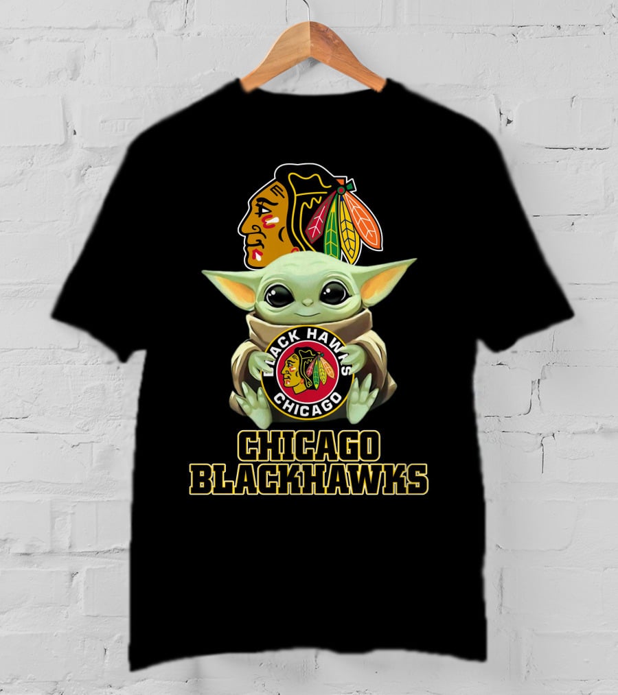 Chicago Blackhawks Baby Yoda Holding Blackhawks T-Shirt