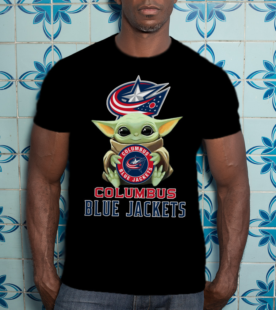 Columbus Blue Jackets Baby Yoda Holding Team T-Shirt
