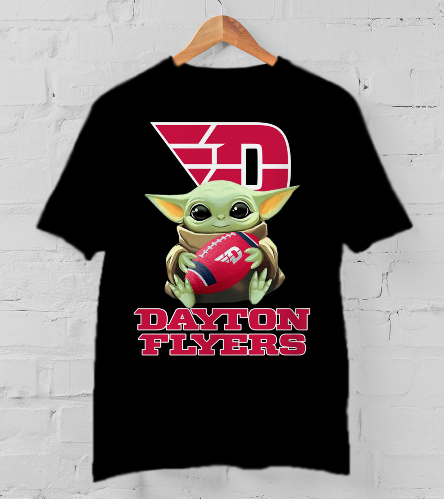 Dayton Flyers Baby Yoda Holding Football T-Shirt