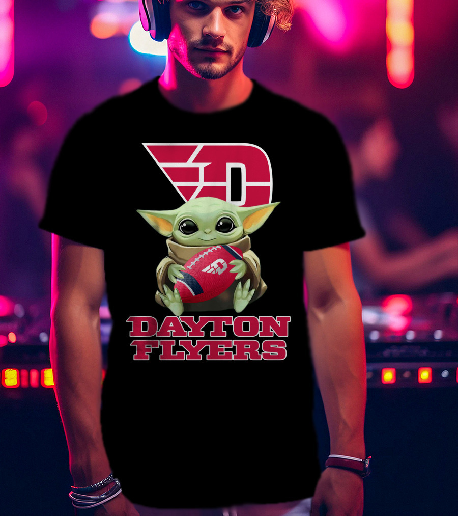 Dayton Flyers Baby Yoda Holding Football T-Shirt