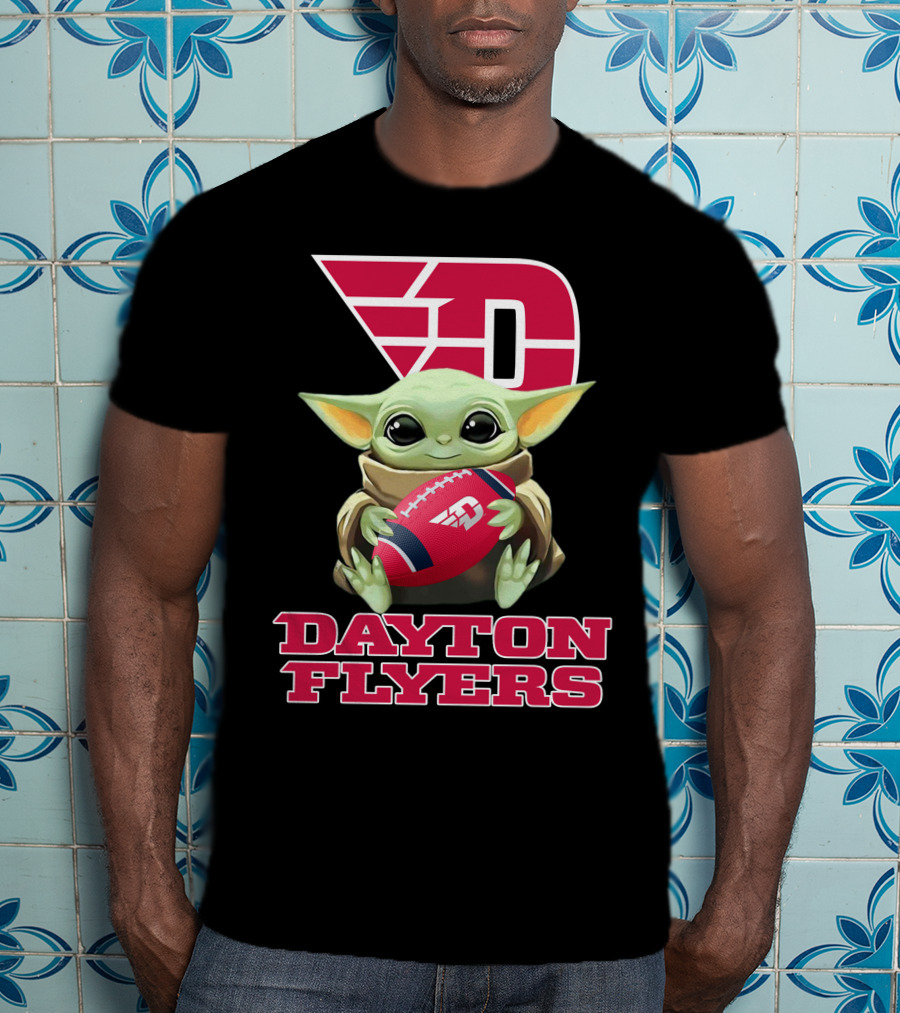 Dayton Flyers Baby Yoda Holding Football T-Shirt