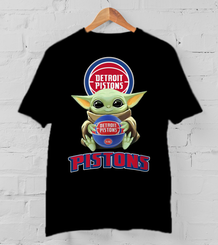 Detroit Pistons Baby Yoda Holding Basketball T-Shirt