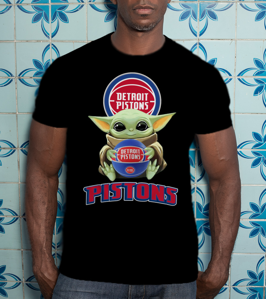 Detroit Pistons Baby Yoda Holding Basketball T-Shirt
