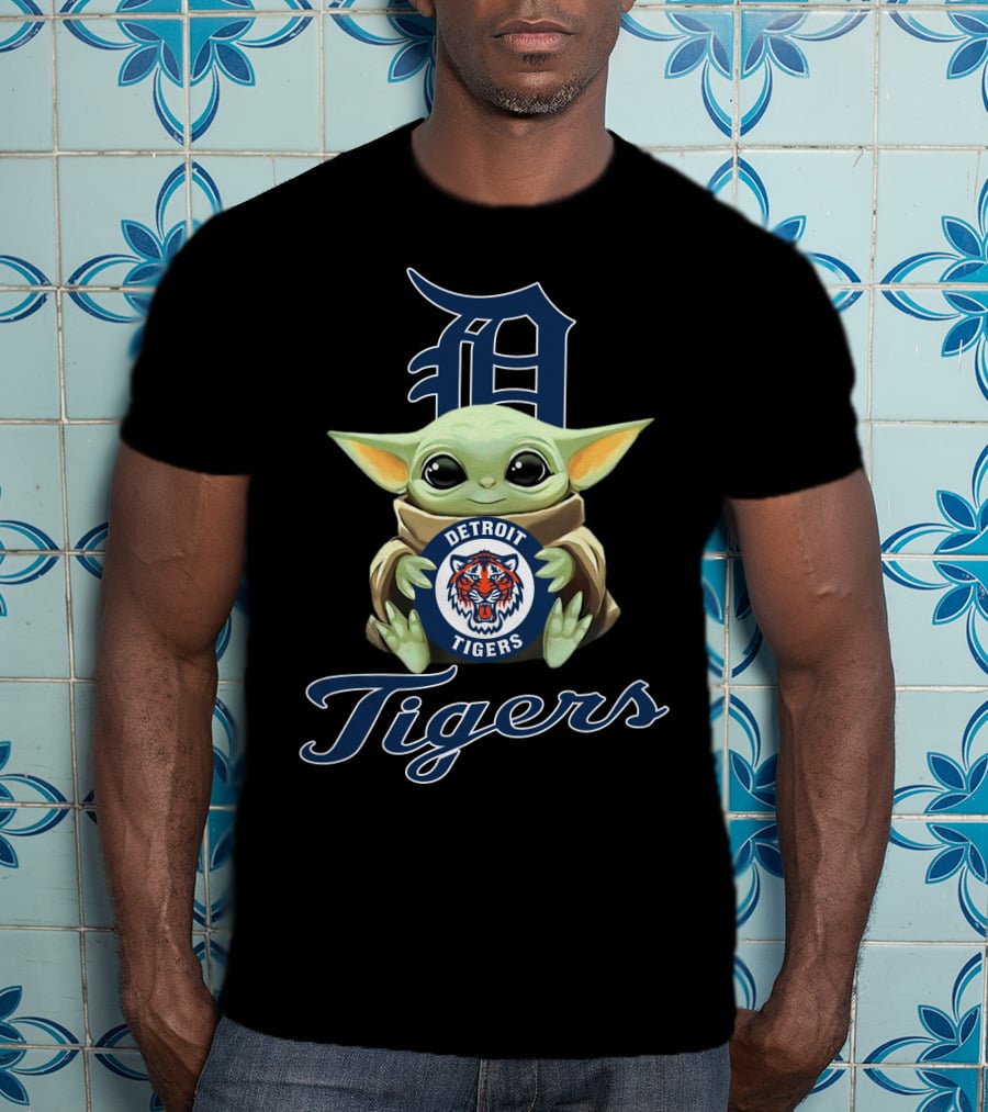 Detroit Tigers Baby Yoda Holding Team T-Shirt