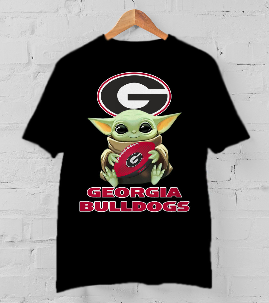 Georgia Bulldogs Baby Yoda Holding Football T-Shirt