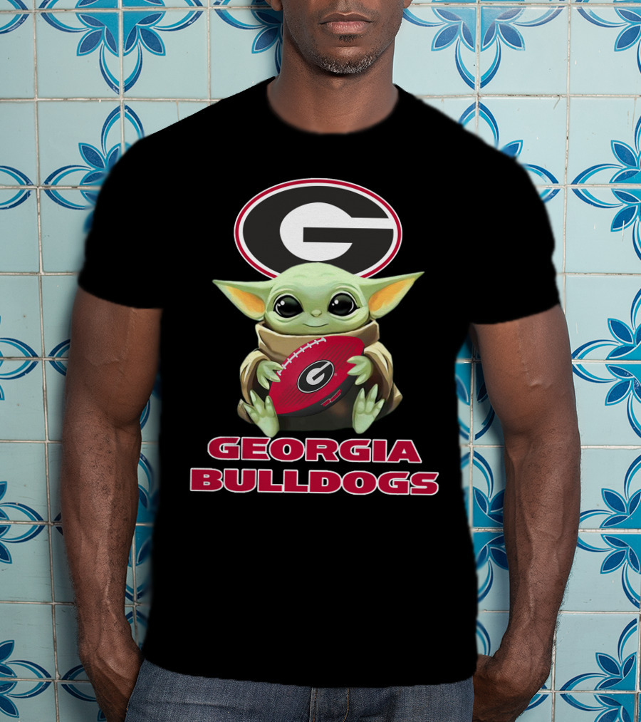 Georgia Bulldogs Baby Yoda Holding Football T-Shirt