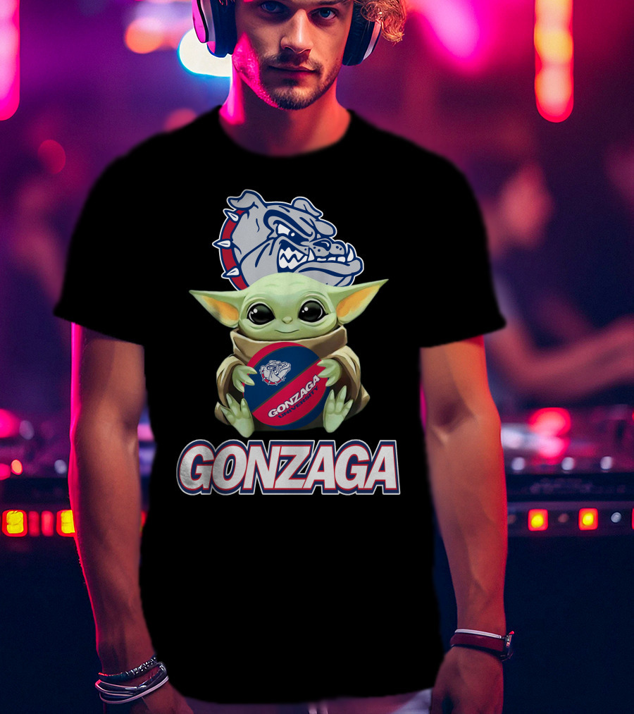 Gonzaga Bulldogs Baby Yoda Holding Basketball T-Shirt