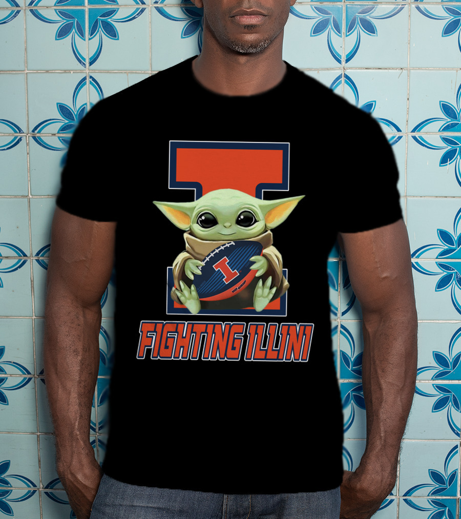 Illinois Fighting Illini Baby Yoda Football T-Shirt
