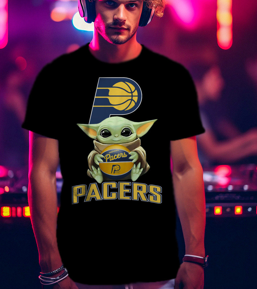 Indiana Pacers Logo With Baby Yoda Holding Basketball T-Shirt