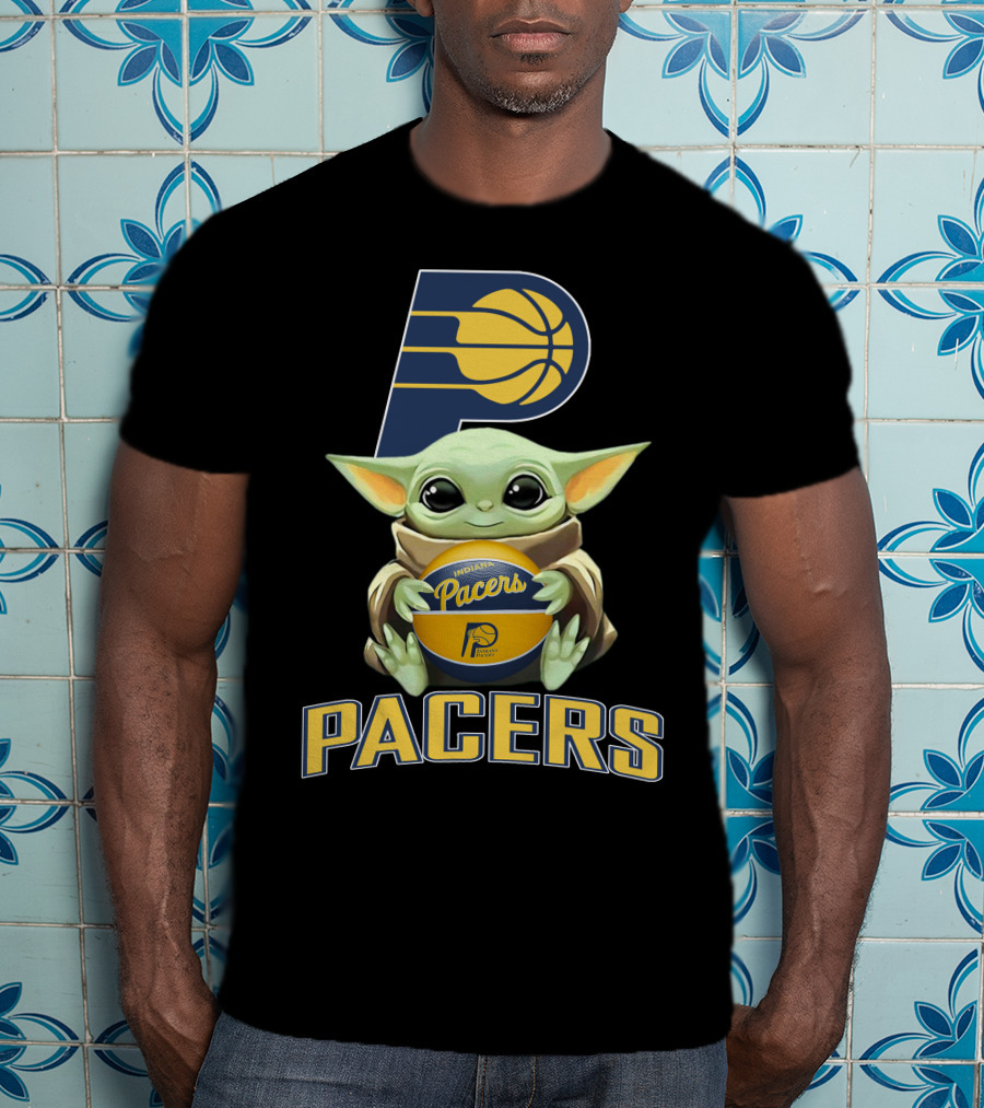 Indiana Pacers Logo With Baby Yoda Holding Basketball T-Shirt