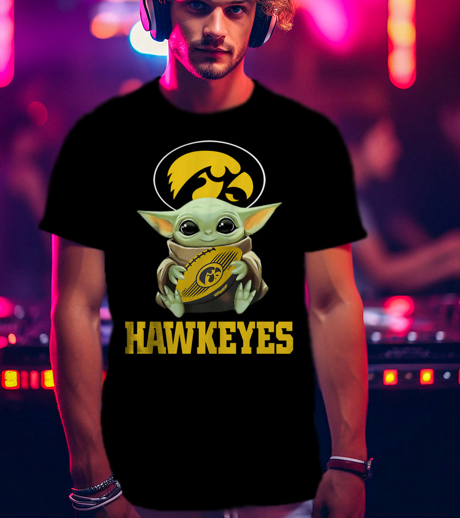 Iowa Hawkeyes Baby Yoda Football T-Shirt