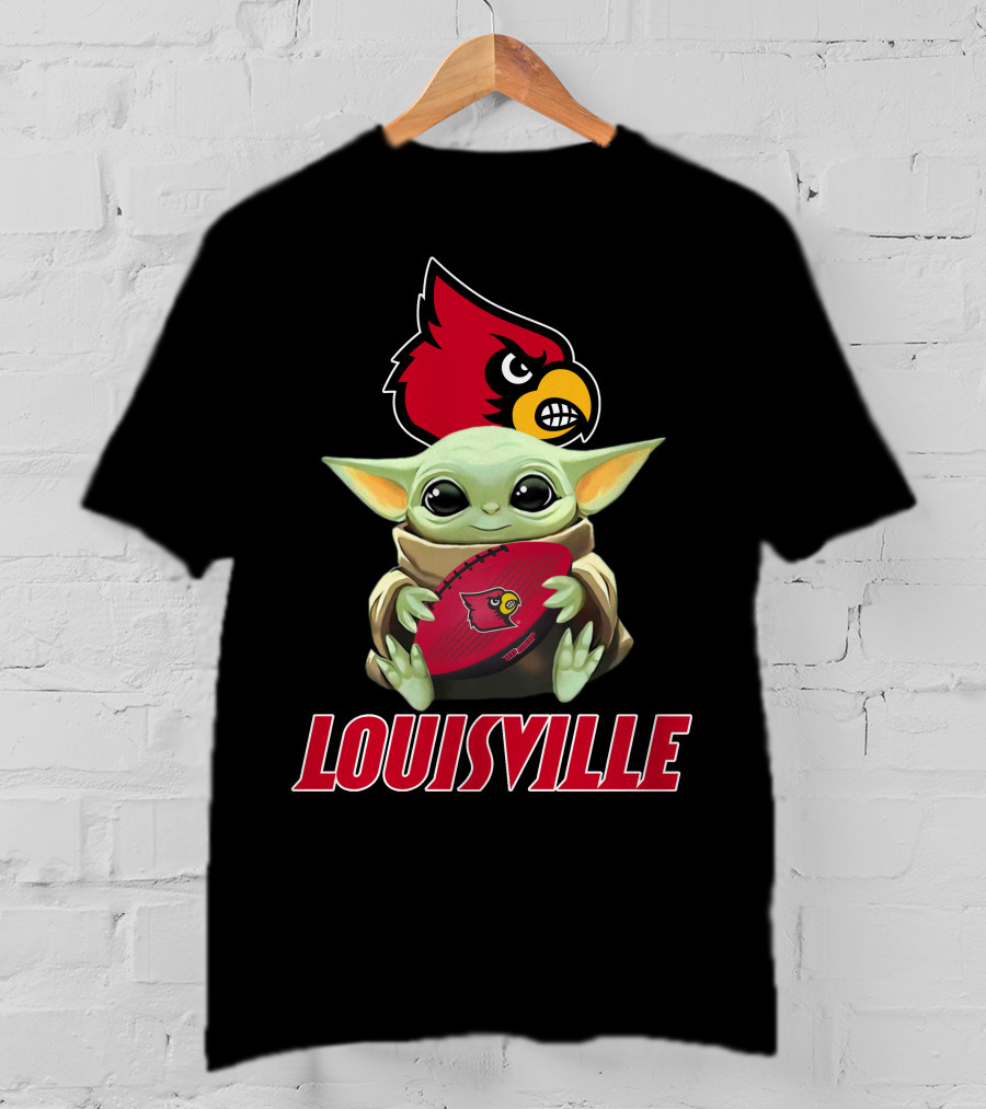 Louisville Cardinals Baby Yoda Holding Football T-Shirt