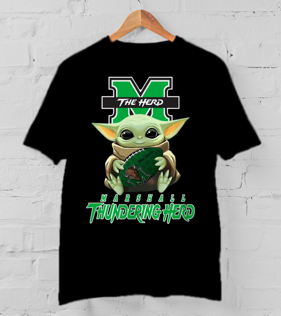 Marshall Thundering Herd Baby Yoda The Herd Football T-Shirt