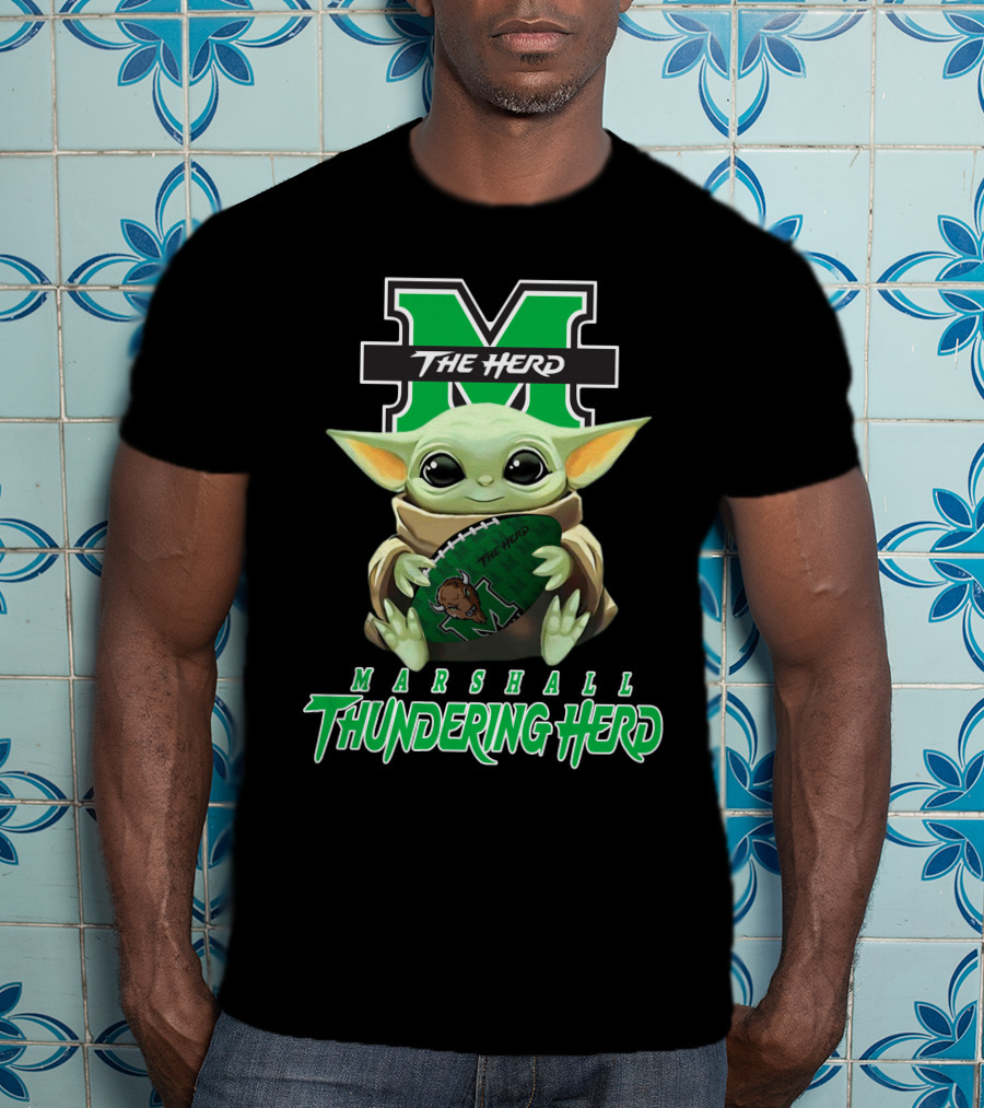 Marshall Thundering Herd Baby Yoda The Herd Football T-Shirt