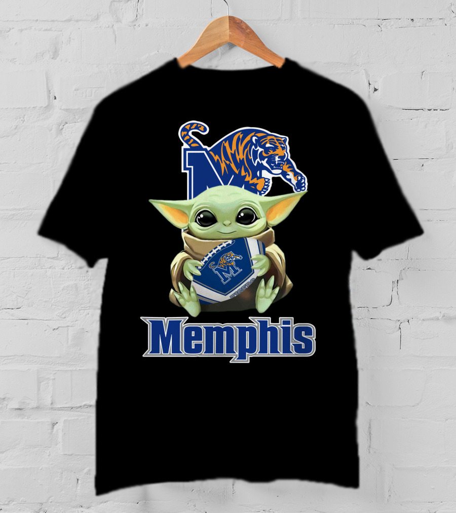 Memphis Tigers Baby Yoda Holding Football T-Shirt