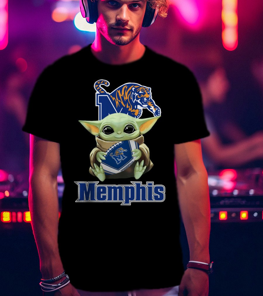 Memphis Tigers Baby Yoda Holding Football T-Shirt