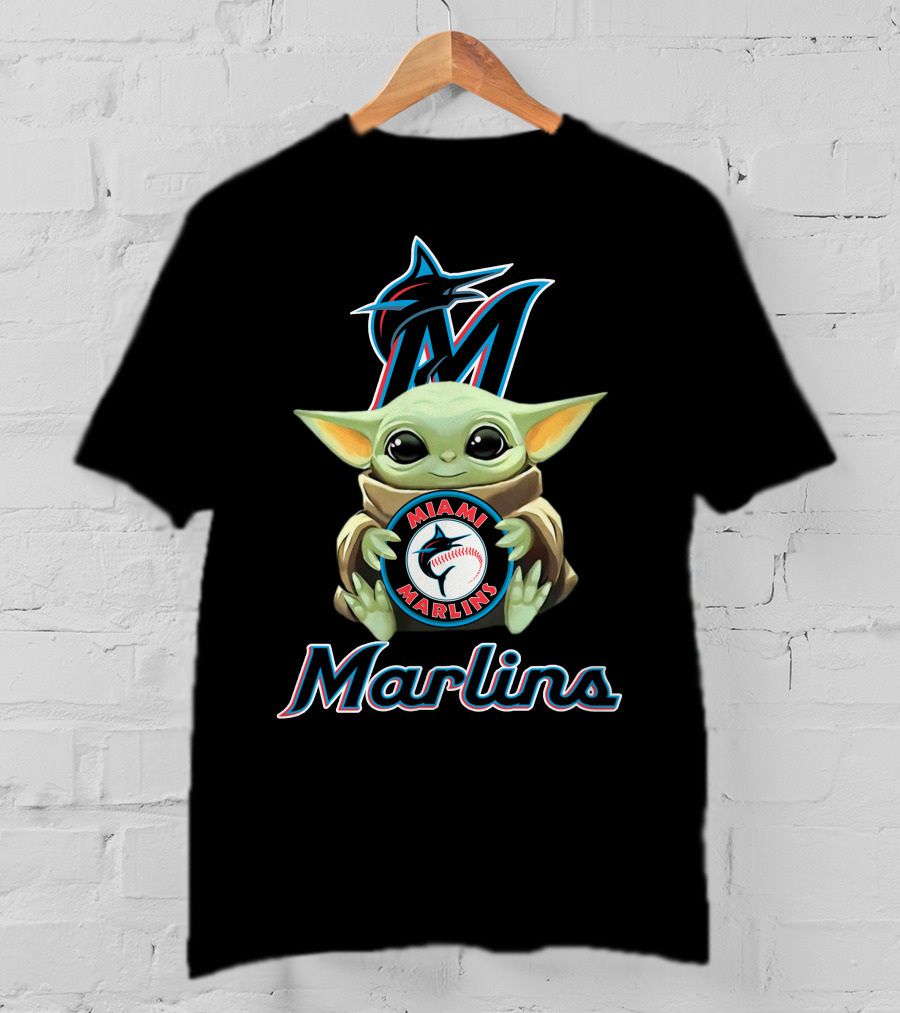 Miami Marlins Baby Yoda Holding Logo With Baseball And Team T-Shirt