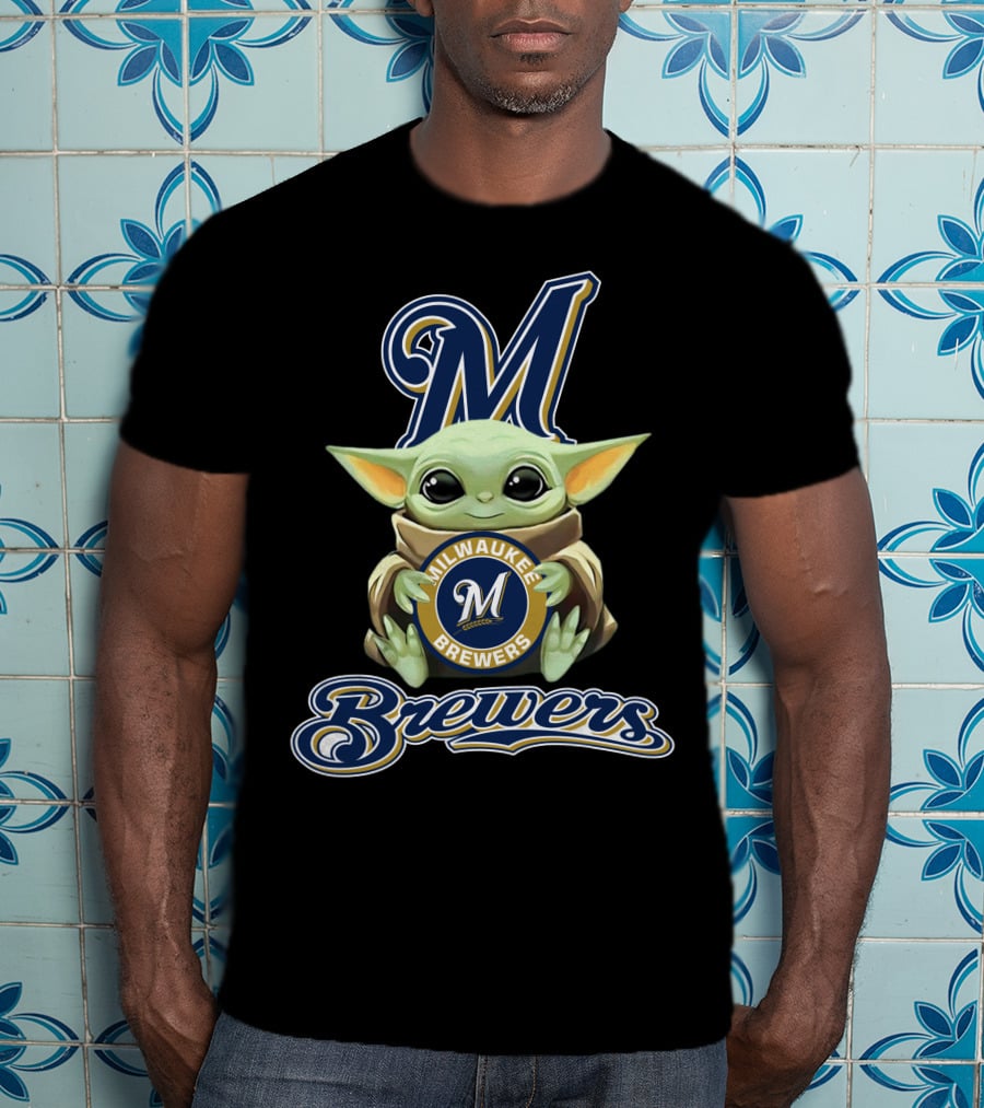 Milwaukee Brewers Baby Yoda With Team T-Shirt