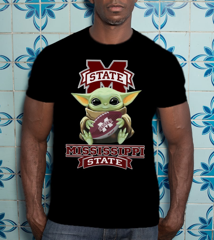 Mississippi State Bulldogs Baby Yoda Holding Football T-Shirt