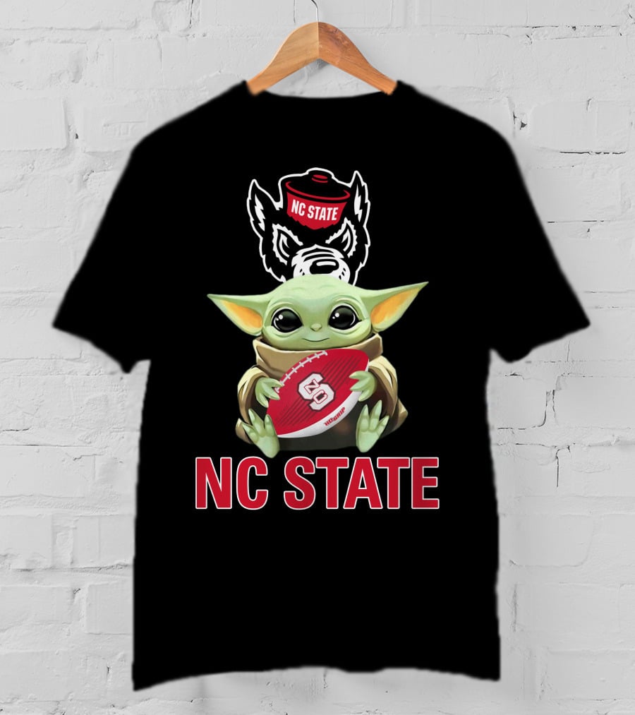 Nc State Wolfpack Baby Yoda Holding Football T-Shirt