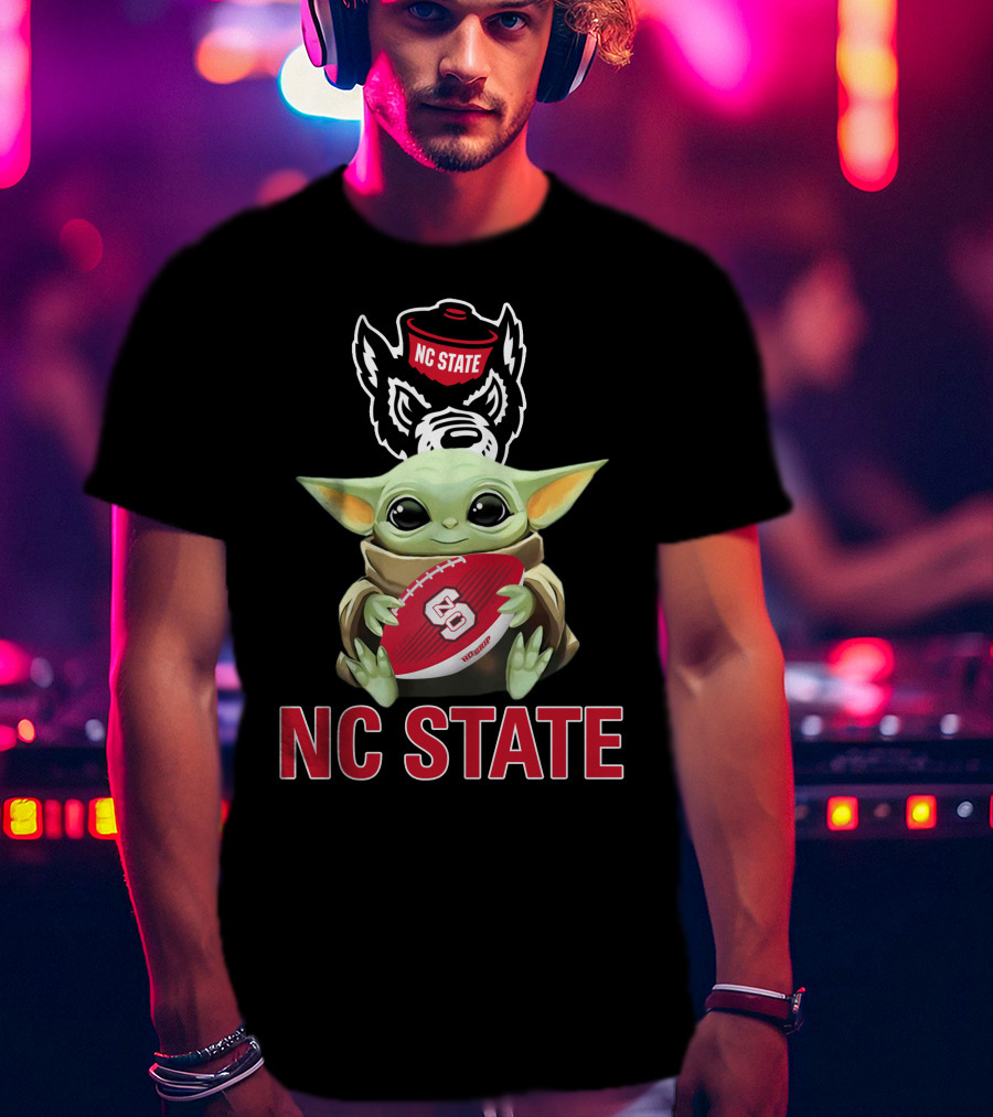 Nc State Wolfpack Baby Yoda Holding Football T-Shirt