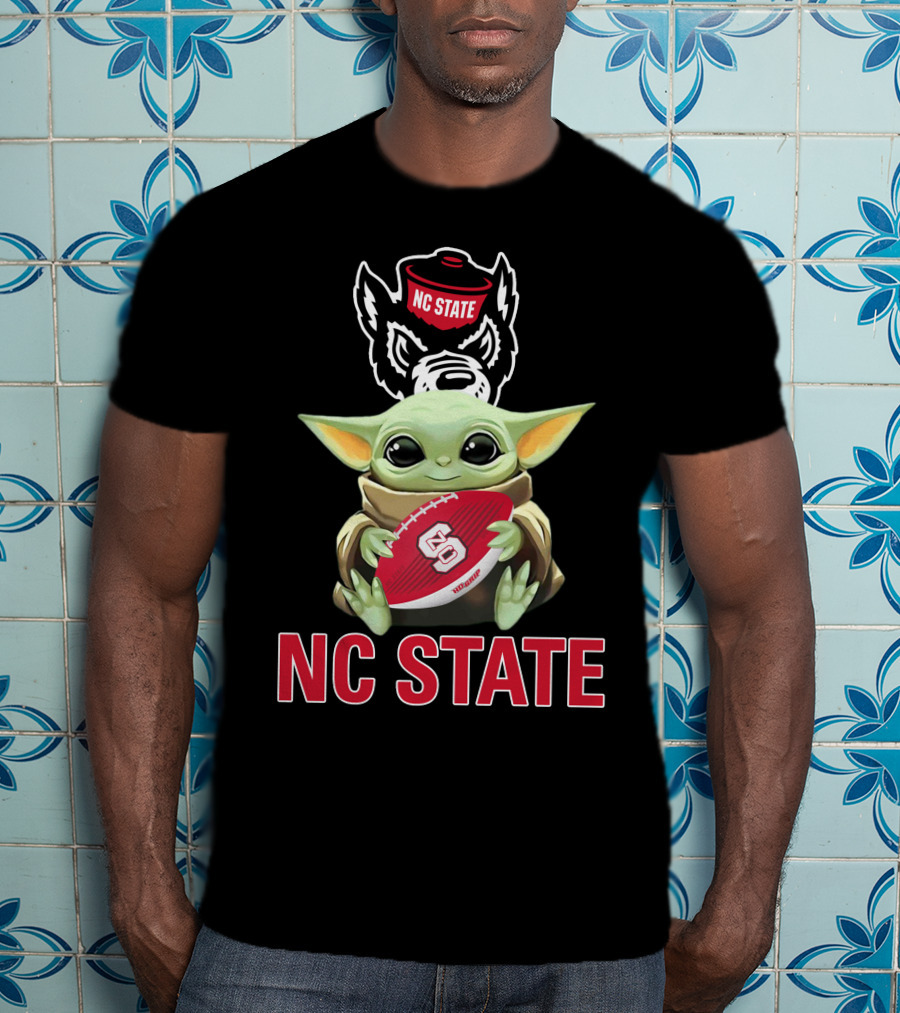 Nc State Wolfpack Baby Yoda Holding Football T-Shirt