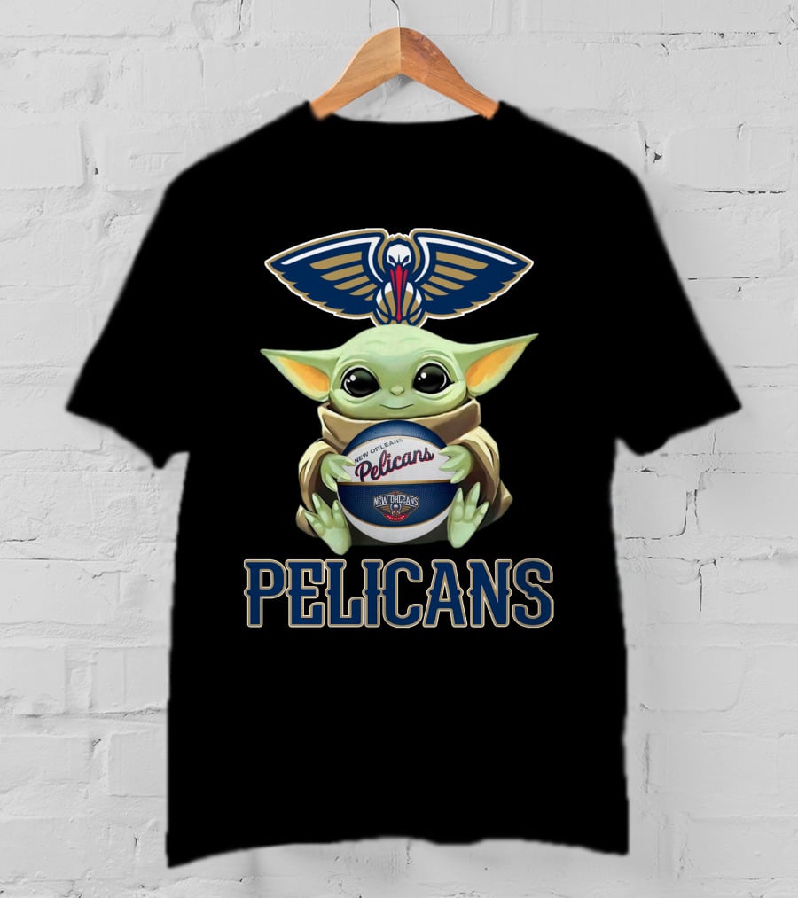 New Orleans Pelicans Baby Yoda Holding Basketball With Team T-Shirt