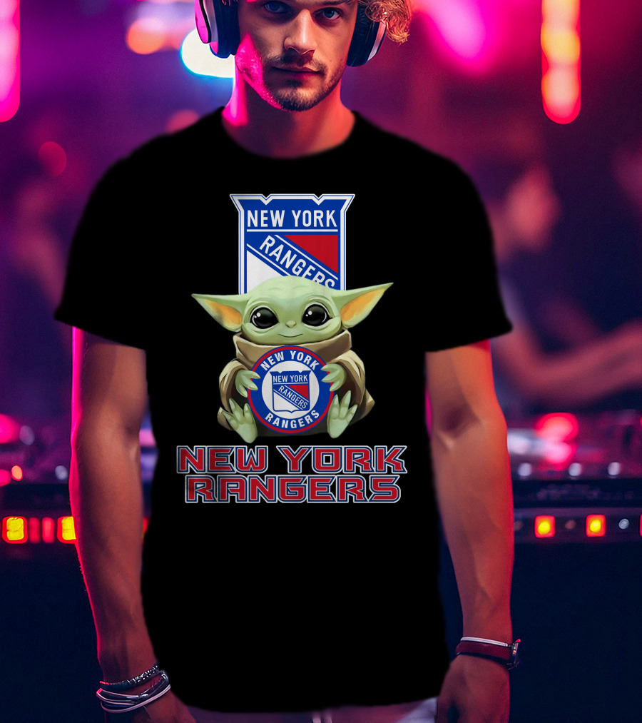 New York Rangers Baby Yoda Holding Team T-Shirt