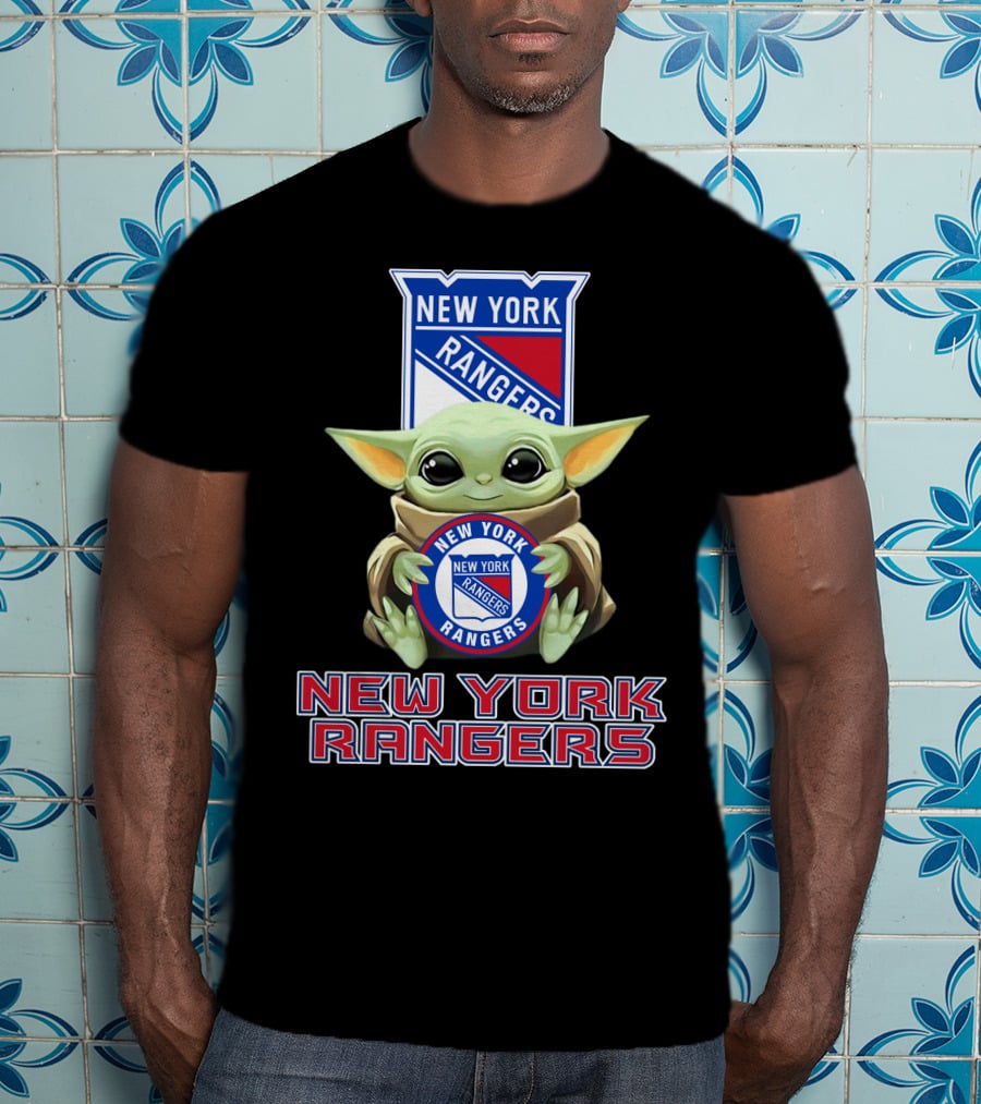 New York Rangers Baby Yoda Holding Team T-Shirt