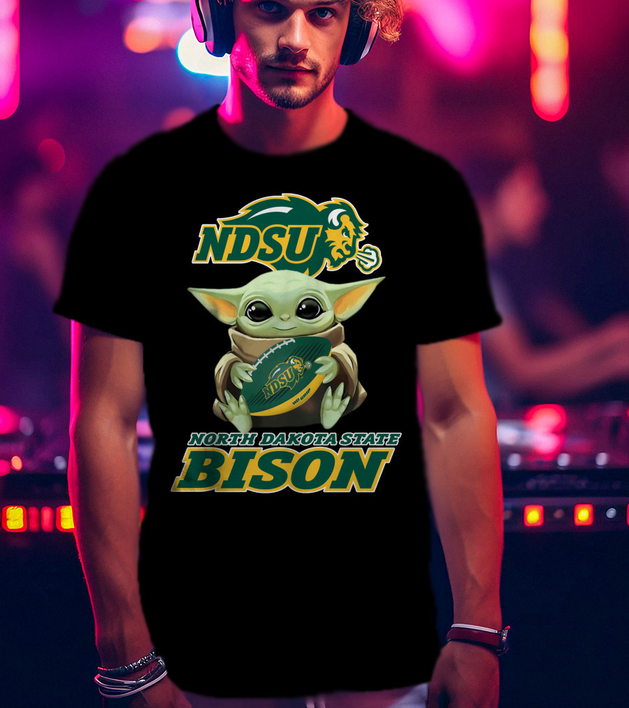 Ndsu North Dakota State Bison Baby Yoda Football T-Shirt