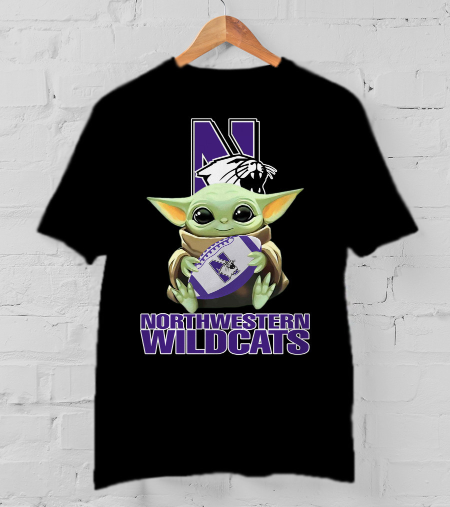 Northwestern Wildcats Baby Yoda Holding Football T-Shirt