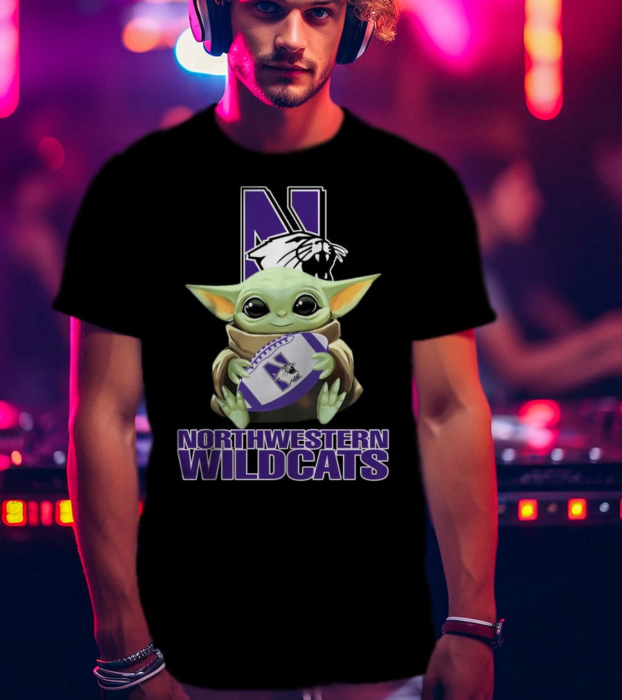Northwestern Wildcats Baby Yoda Holding Football T-Shirt