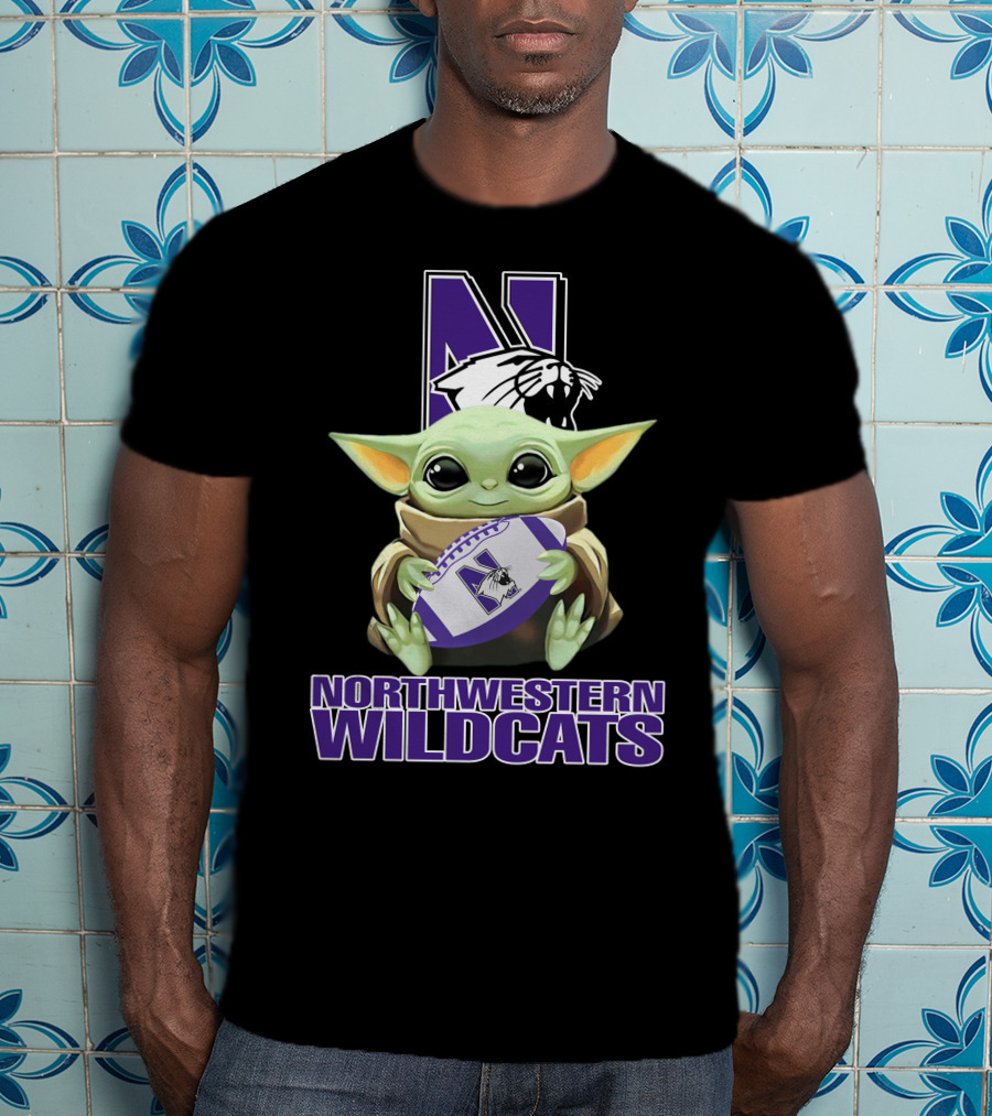 Northwestern Wildcats Baby Yoda Holding Football T-Shirt