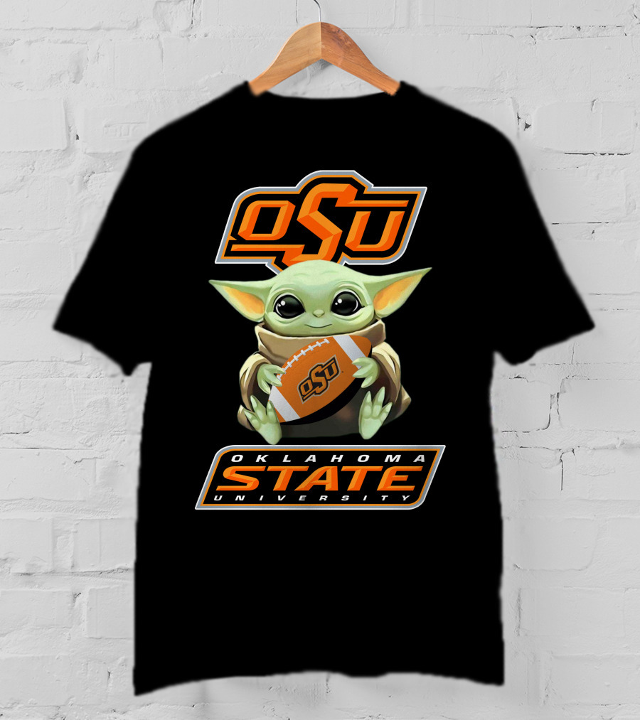 Osu Oklahoma State University Baby Yoda Football T-Shirt
