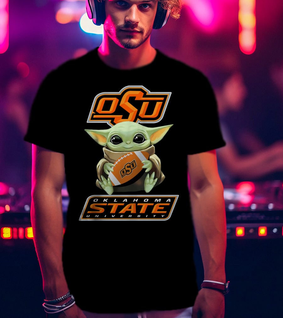 Osu Oklahoma State University Baby Yoda Football T-Shirt