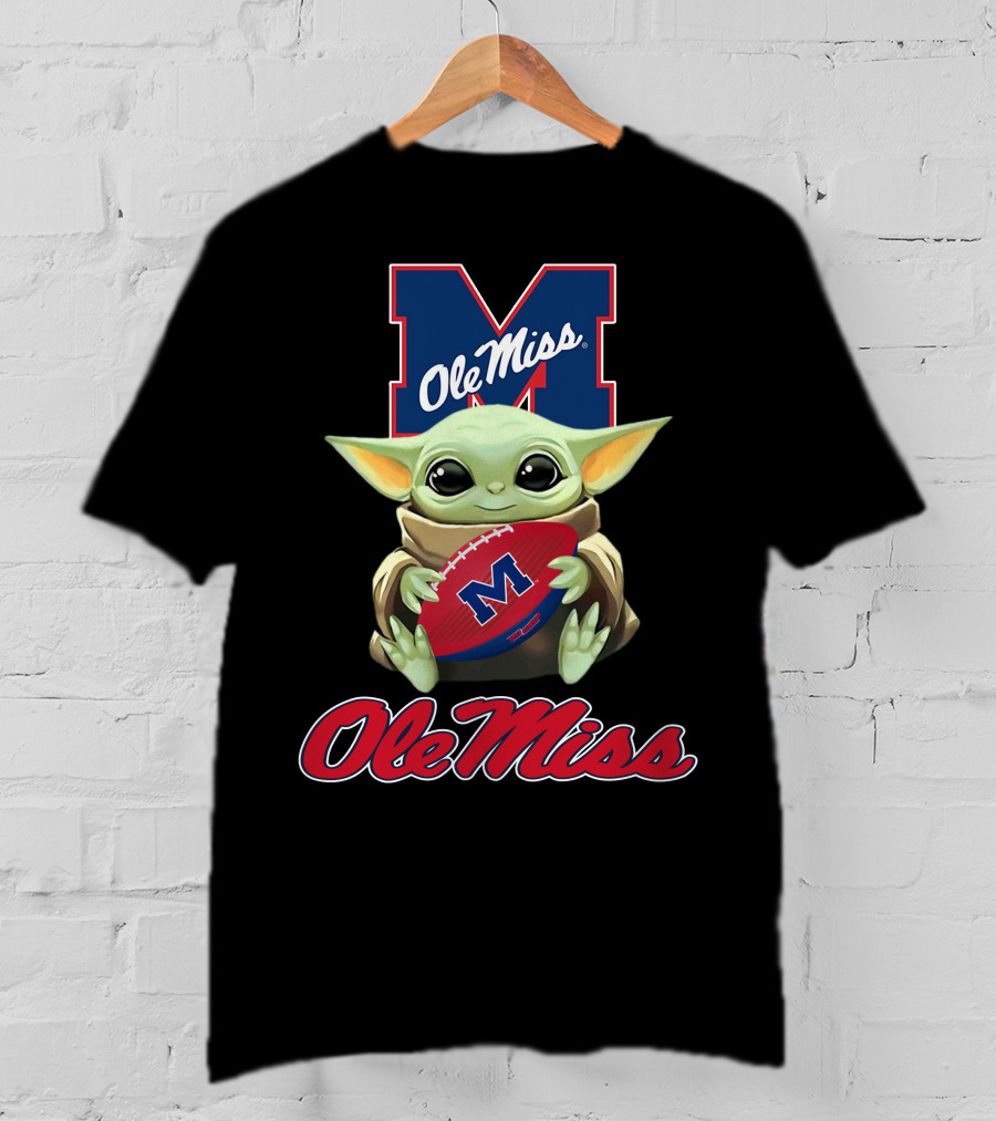Ole Miss Rebels Baby Yoda Holding Football Official T-Shirt